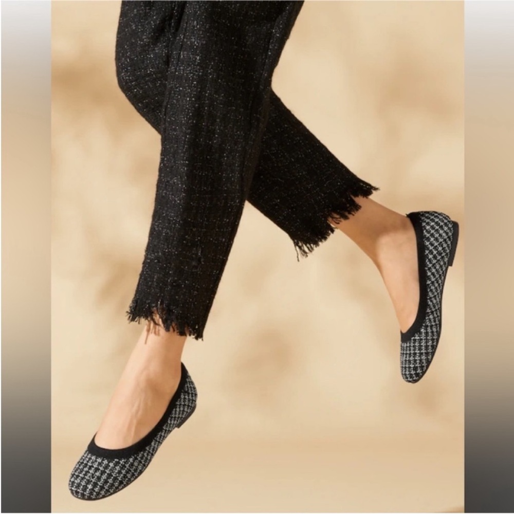 VIVAIA Round Toe Classic Black & White Houndstooth Ballet Flats Size EU 37.5